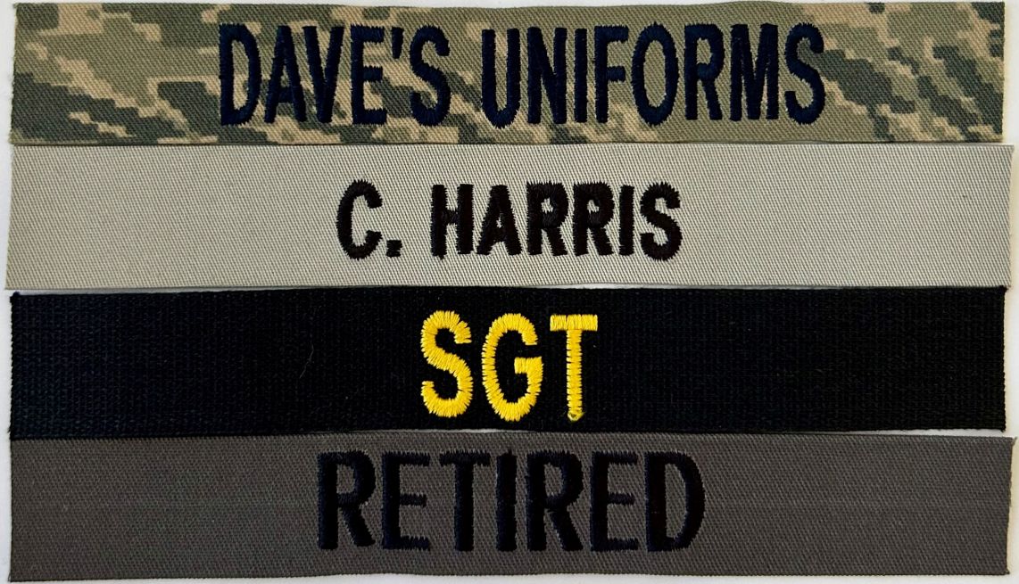 NAME TAPES (or MILITARY BRANCH) 1" X 7"L - SEW ON.